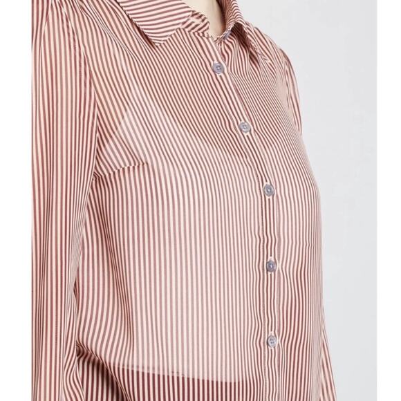 ModCloth Sheer Red Pinstripe Collar Button-Up Blouse - Picture 6 of 11